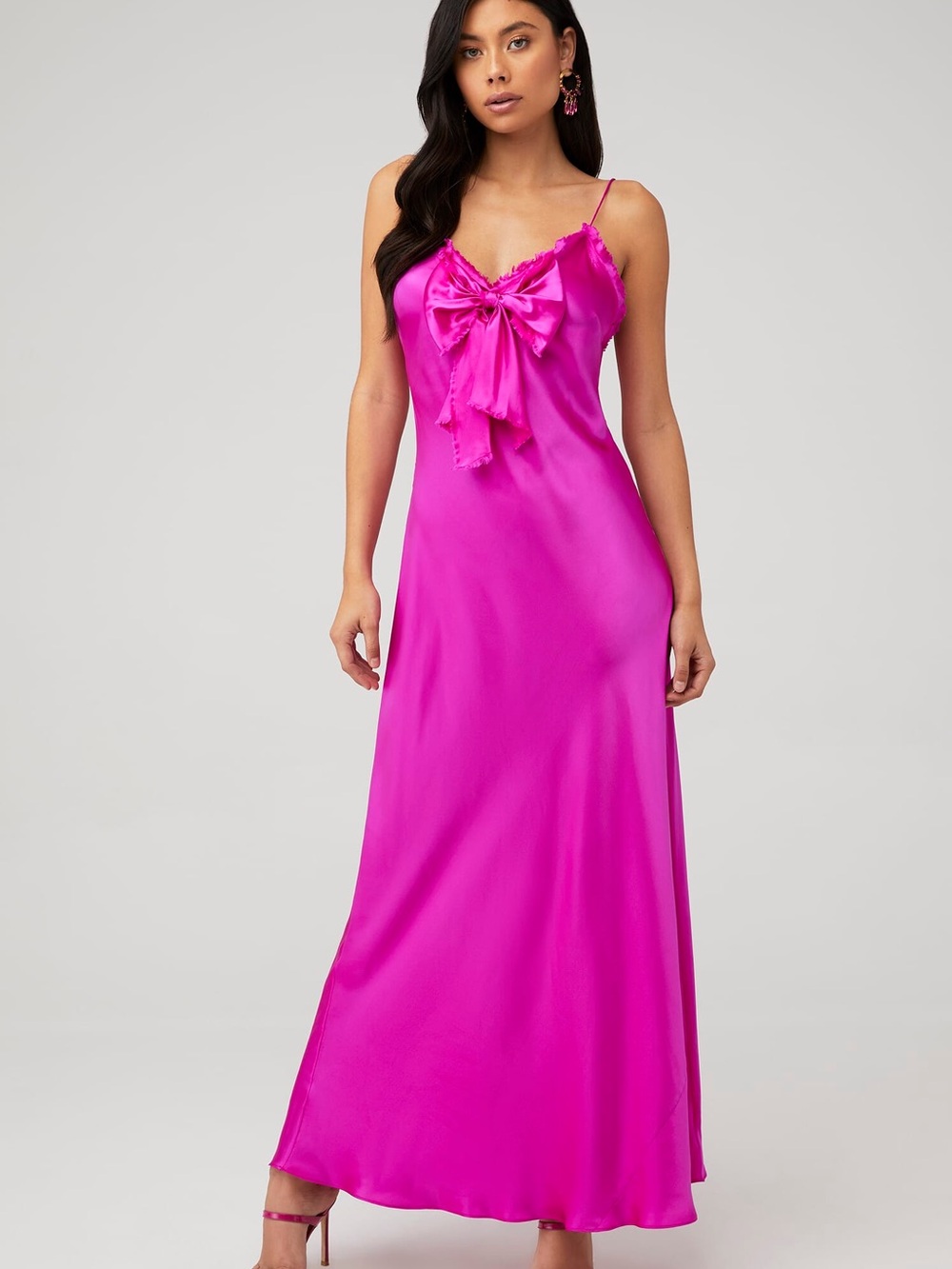 LoveShackFancy Vibrant Fuchsia Satin Slip with Statement Bow